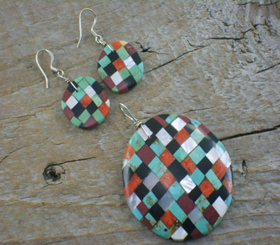 Native American Jewelry Set Earrings and Pendant Mosaic